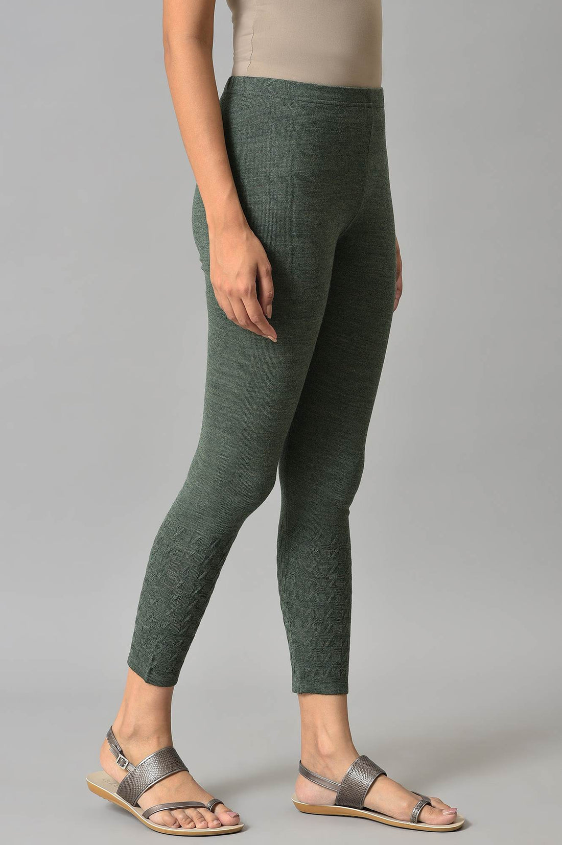 Green Solid Skinny Tights With Elasticated Waistband