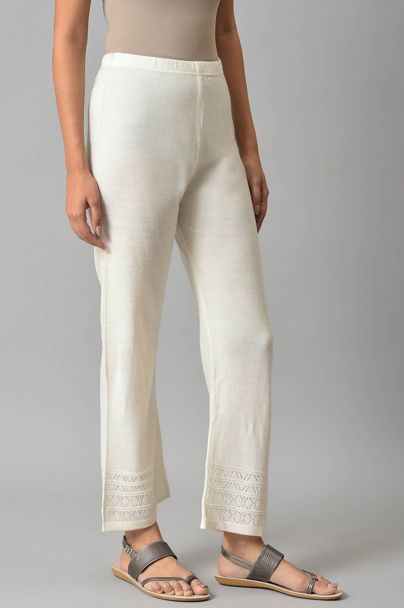 White Acrylic Knitted Palazzo Pants