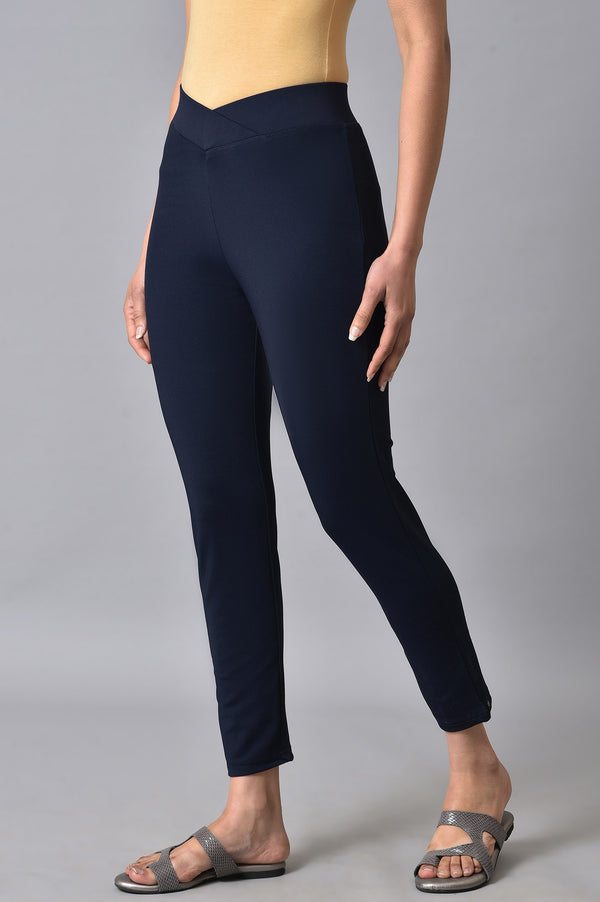 Elleven Women's Navy Blue Solid Skinny Fit Tights With Extra Stretch