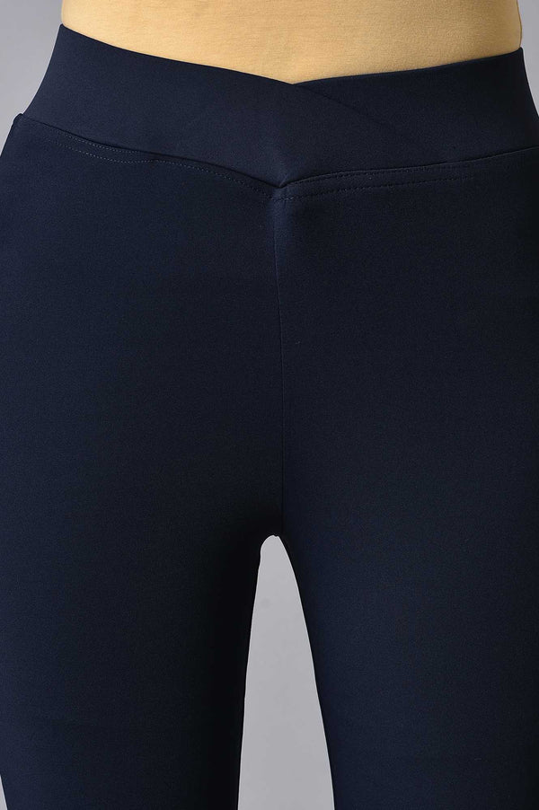 Elleven Women's Navy Blue Solid Skinny Fit Tights With Extra Stretch