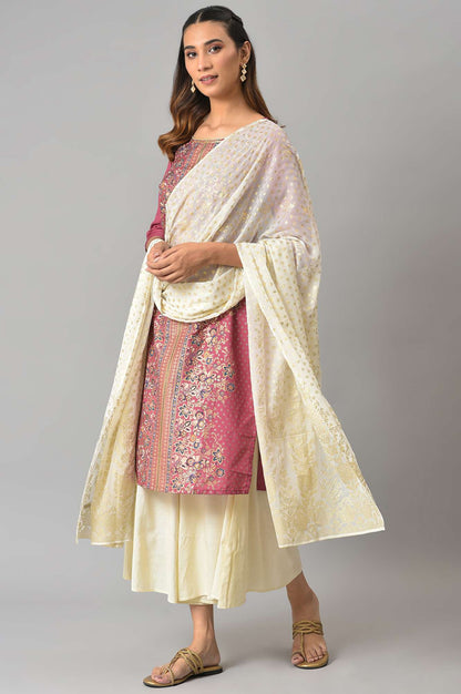 White Silver Chiffon Printed Dupatta