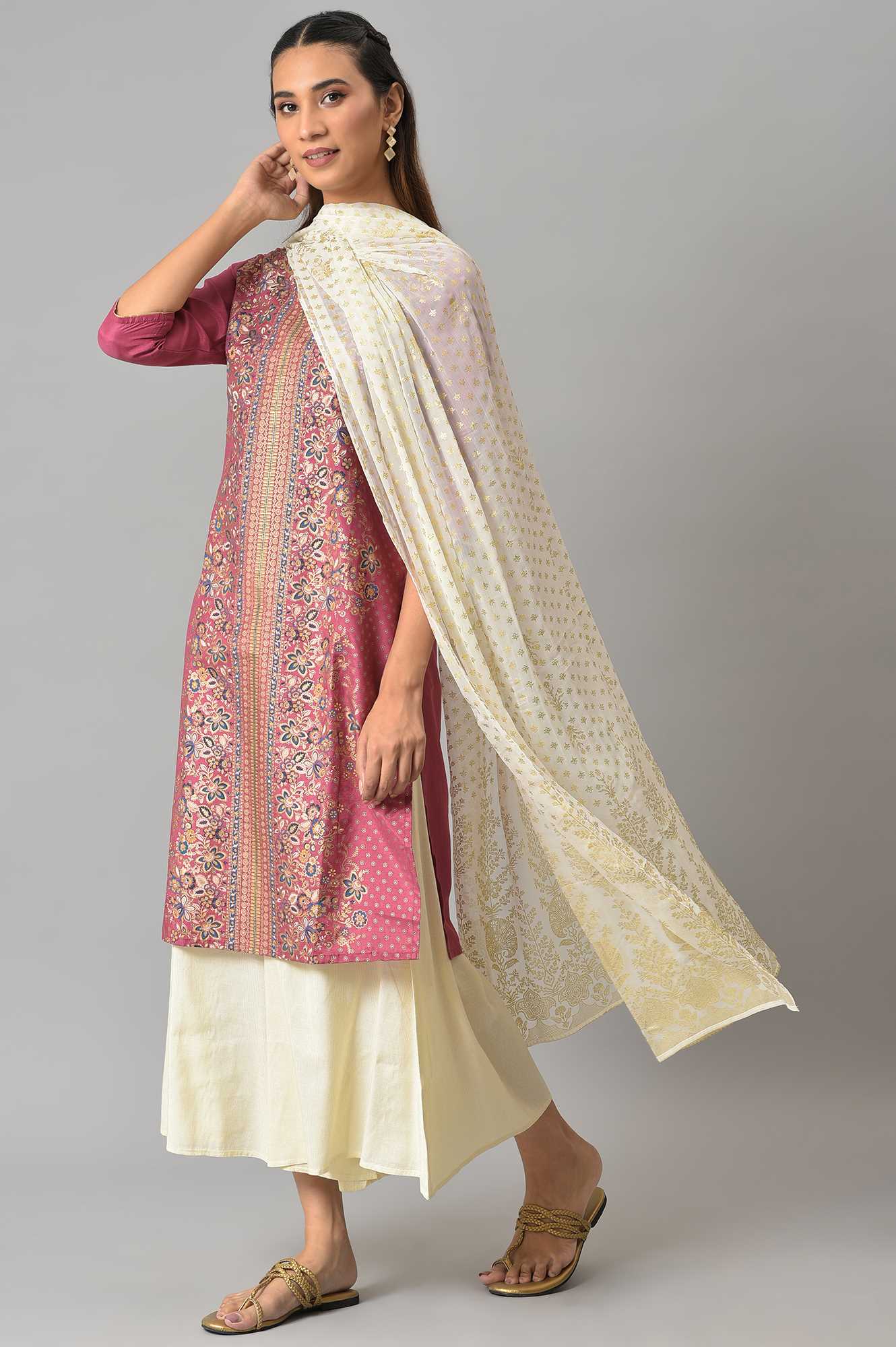 White Silver Chiffon Printed Dupatta