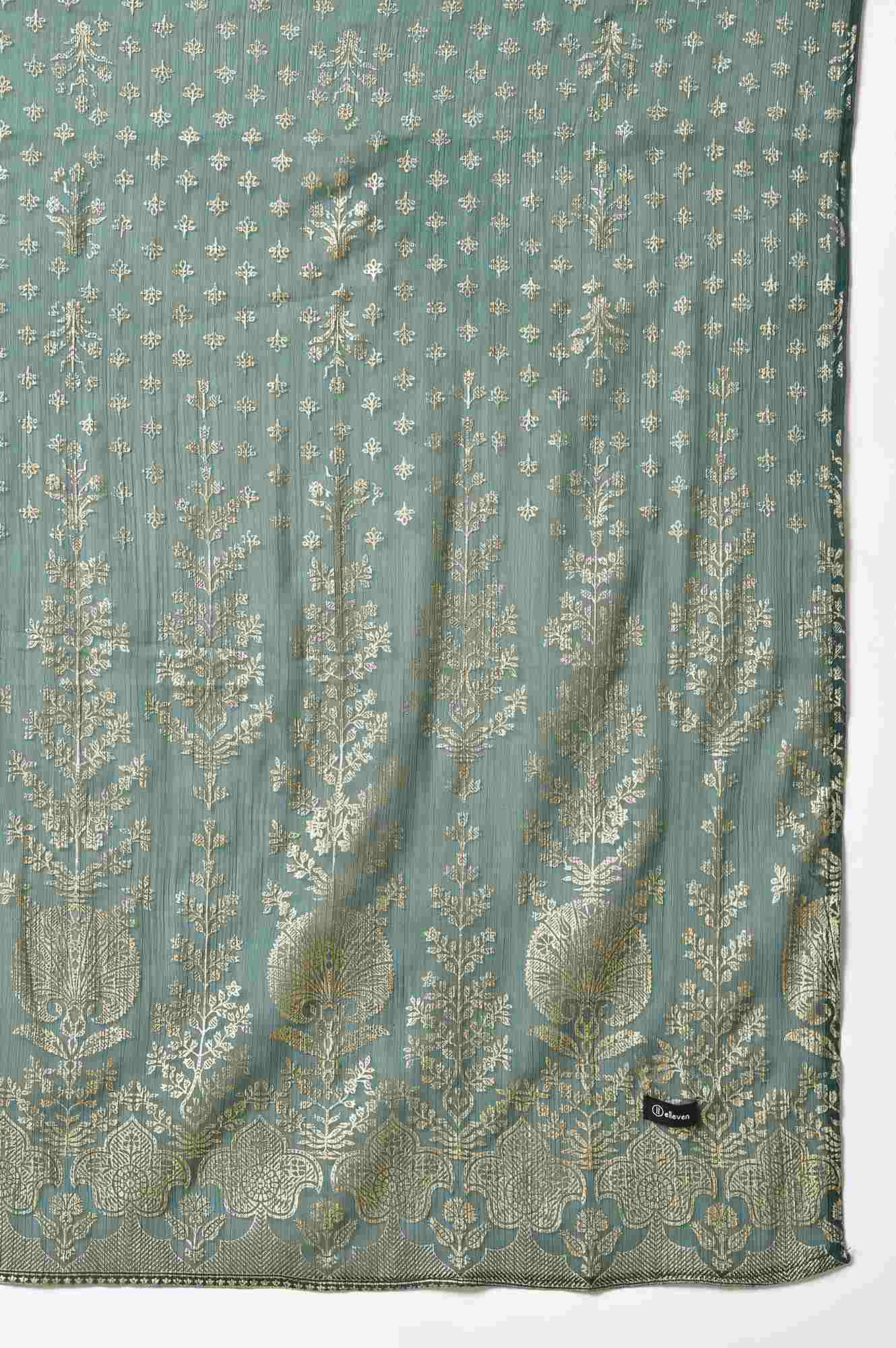 Green Silver Chiffon Printed Dupatta