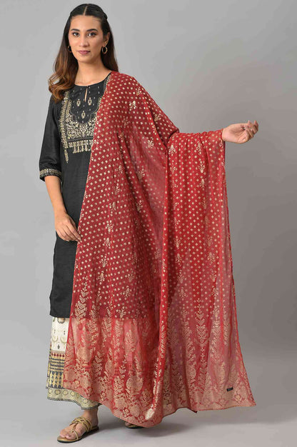 Maroon Silver Chiffon Printed Dupatta