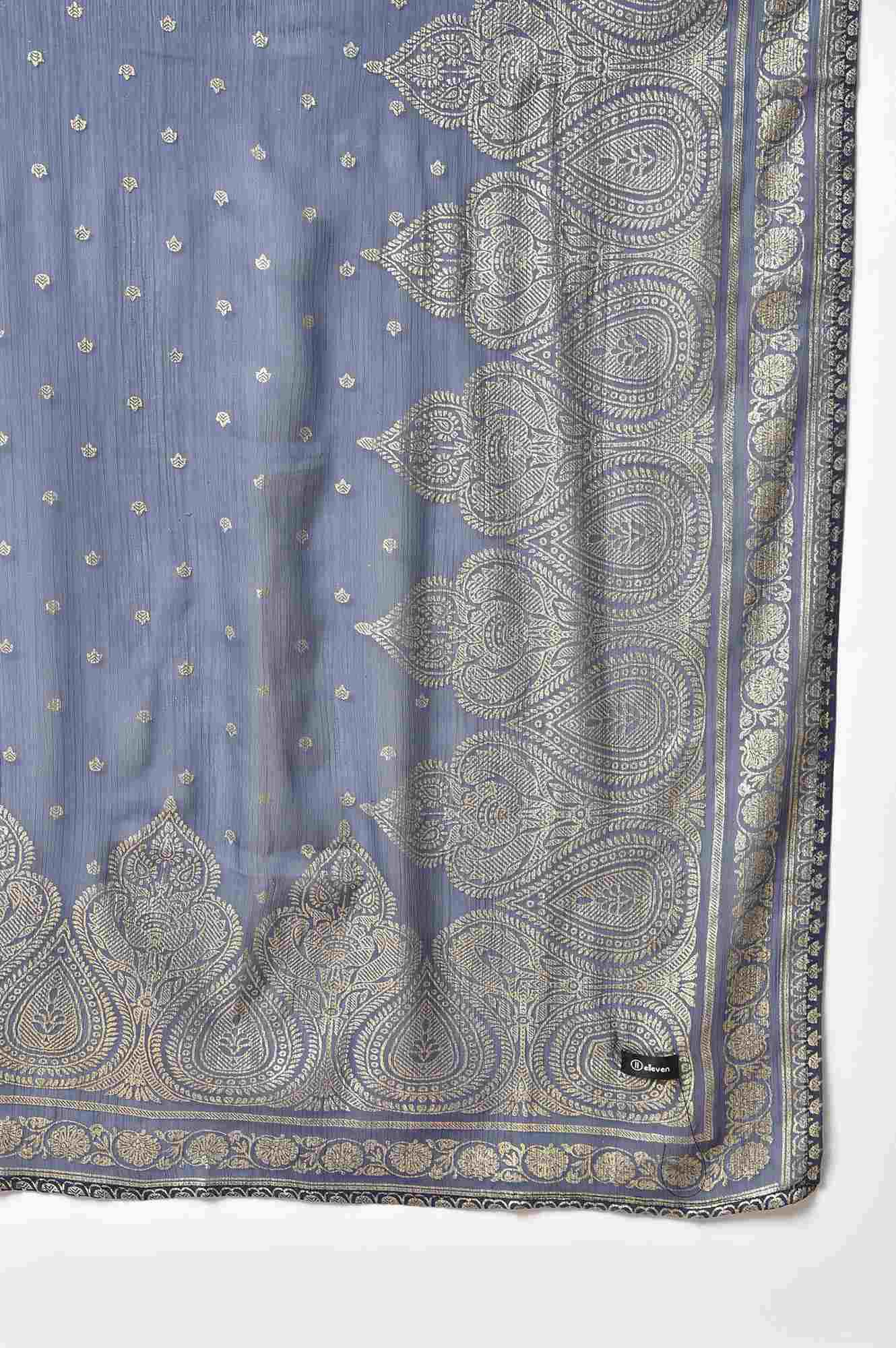 Navy Silver Chiffon Printed Dupatta