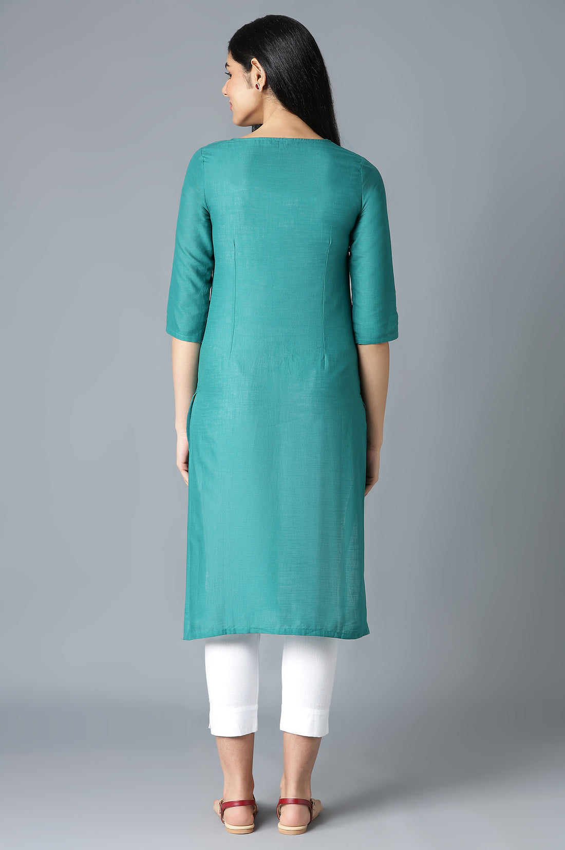 Green Printed Ethnic kurta in Square Round Neck