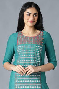 Green Printed Ethnic kurta in Square Round Neck