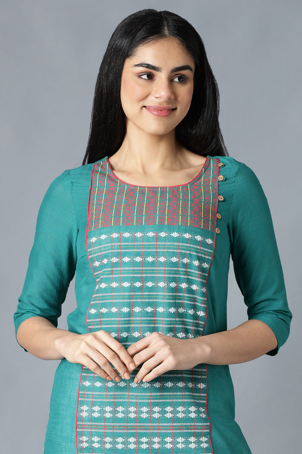 Green Printed Ethnic kurta in Square Round Neck