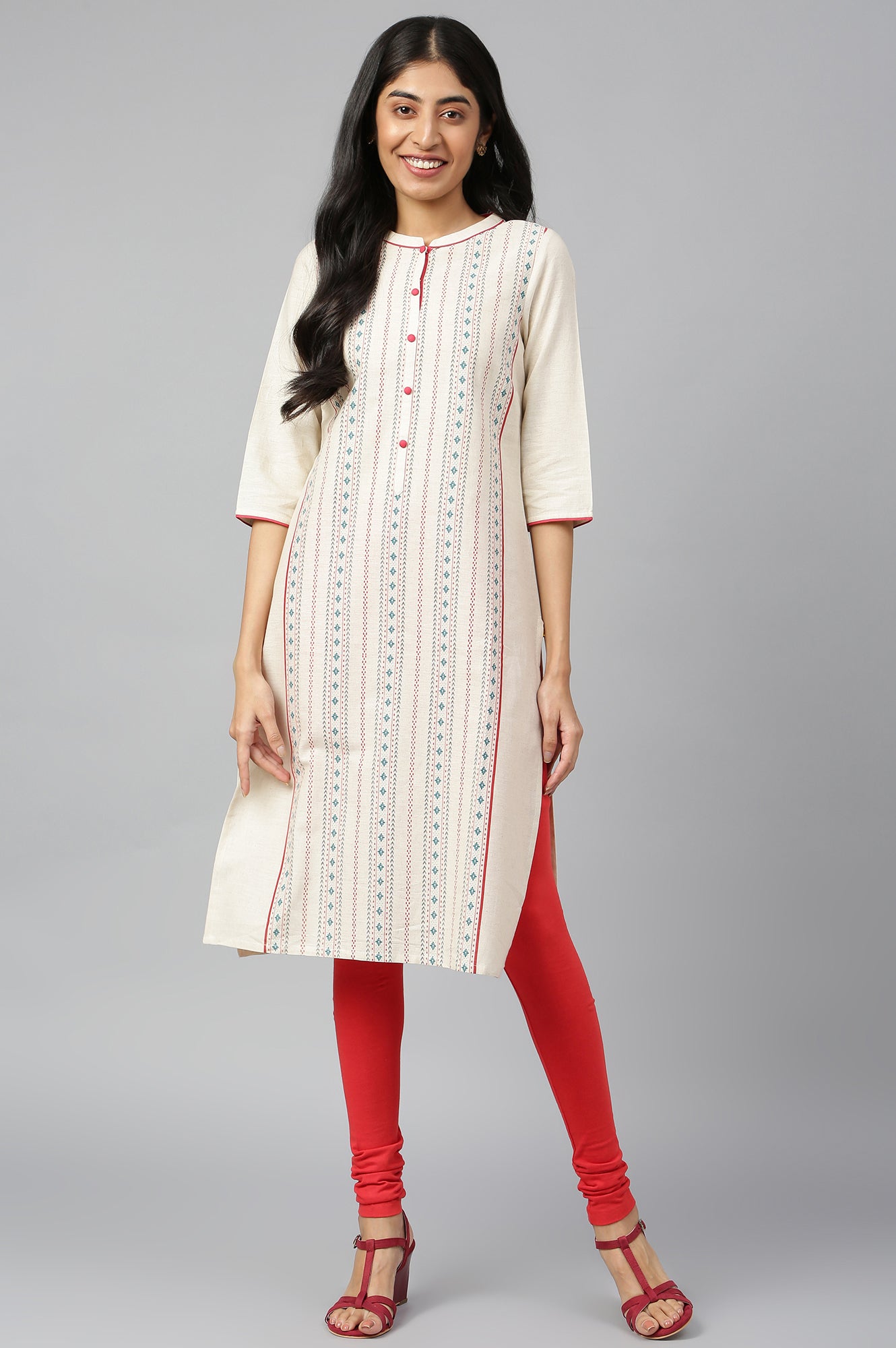 Ecru Band Collar Straight kurta