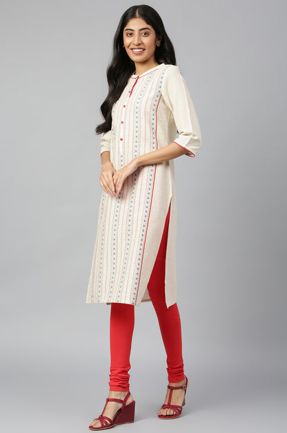 Ecru Band Collar Straight kurta