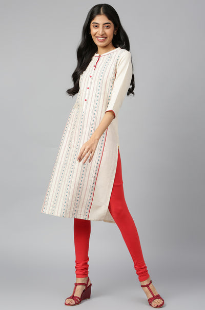 Ecru Band Collar Straight kurta