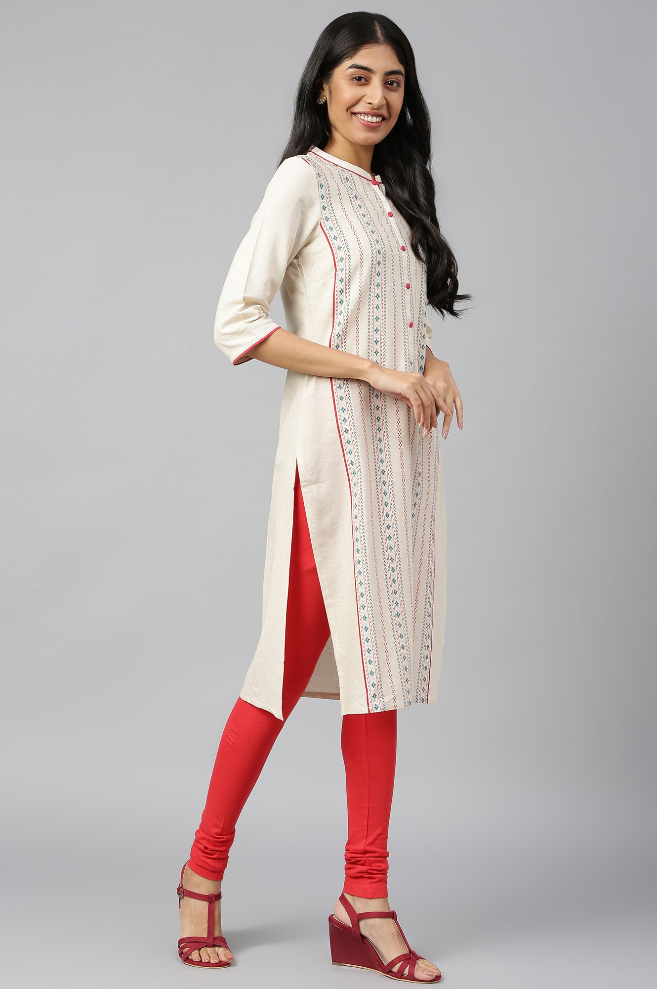 Ecru Band Collar Straight kurta