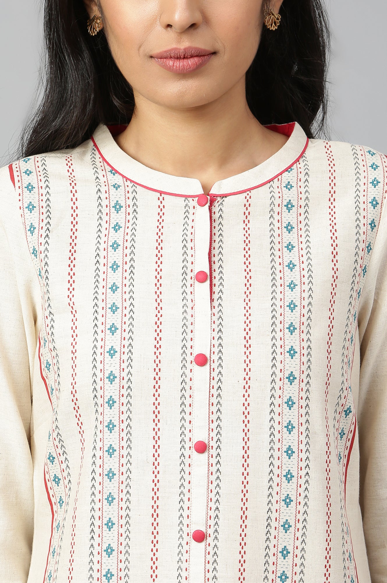 Ecru Band Collar Straight kurta