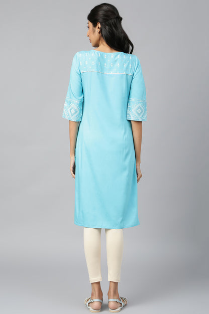 Blue Straight Casual kurta in Round Neck