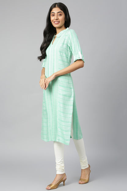 Green Ethnic Shirt Collar kurta in Geometric Print