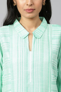 Green Ethnic Shirt Collar kurta in Geometric Print