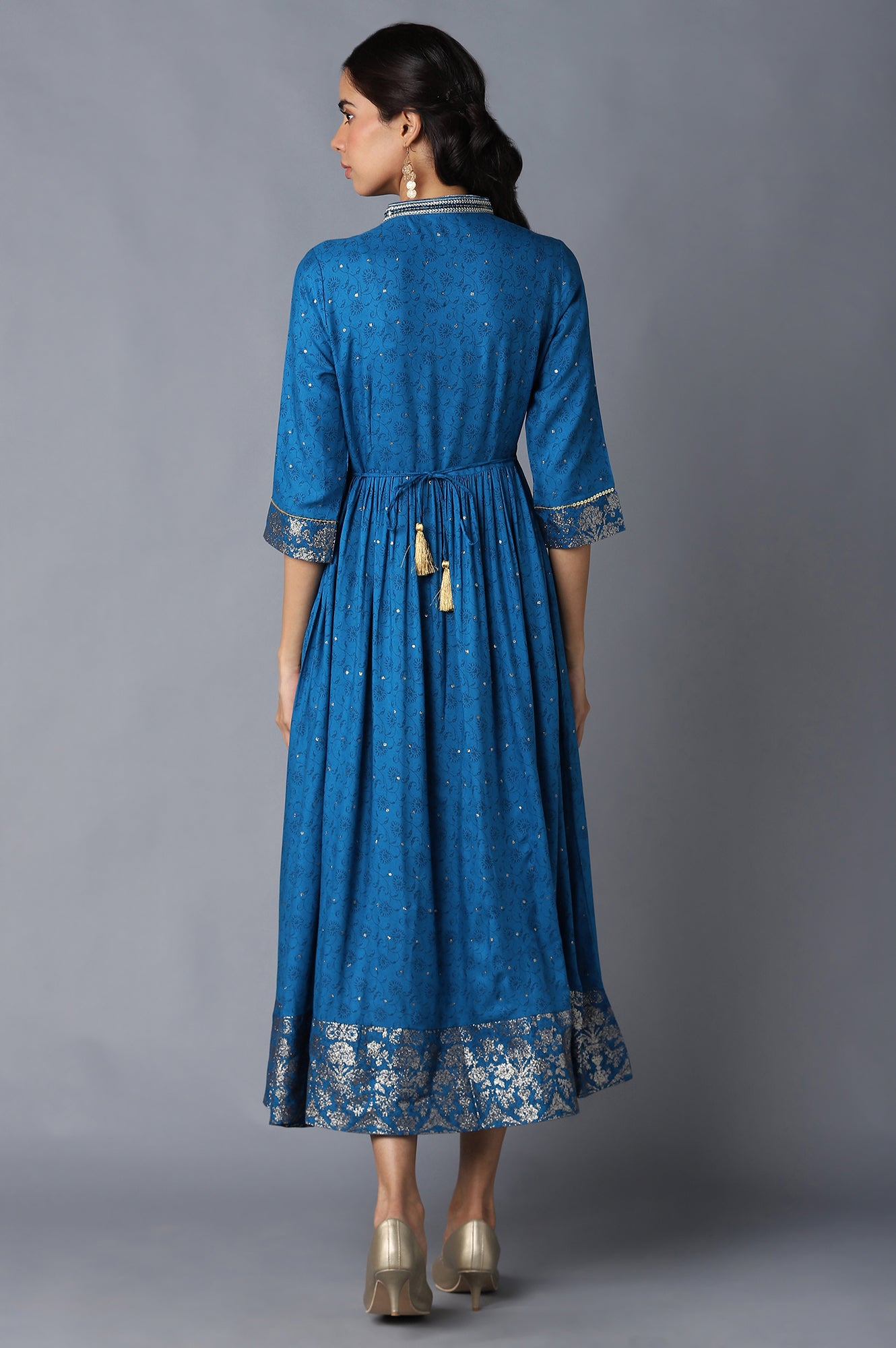 Blue Zari Embroidered Festive Dress