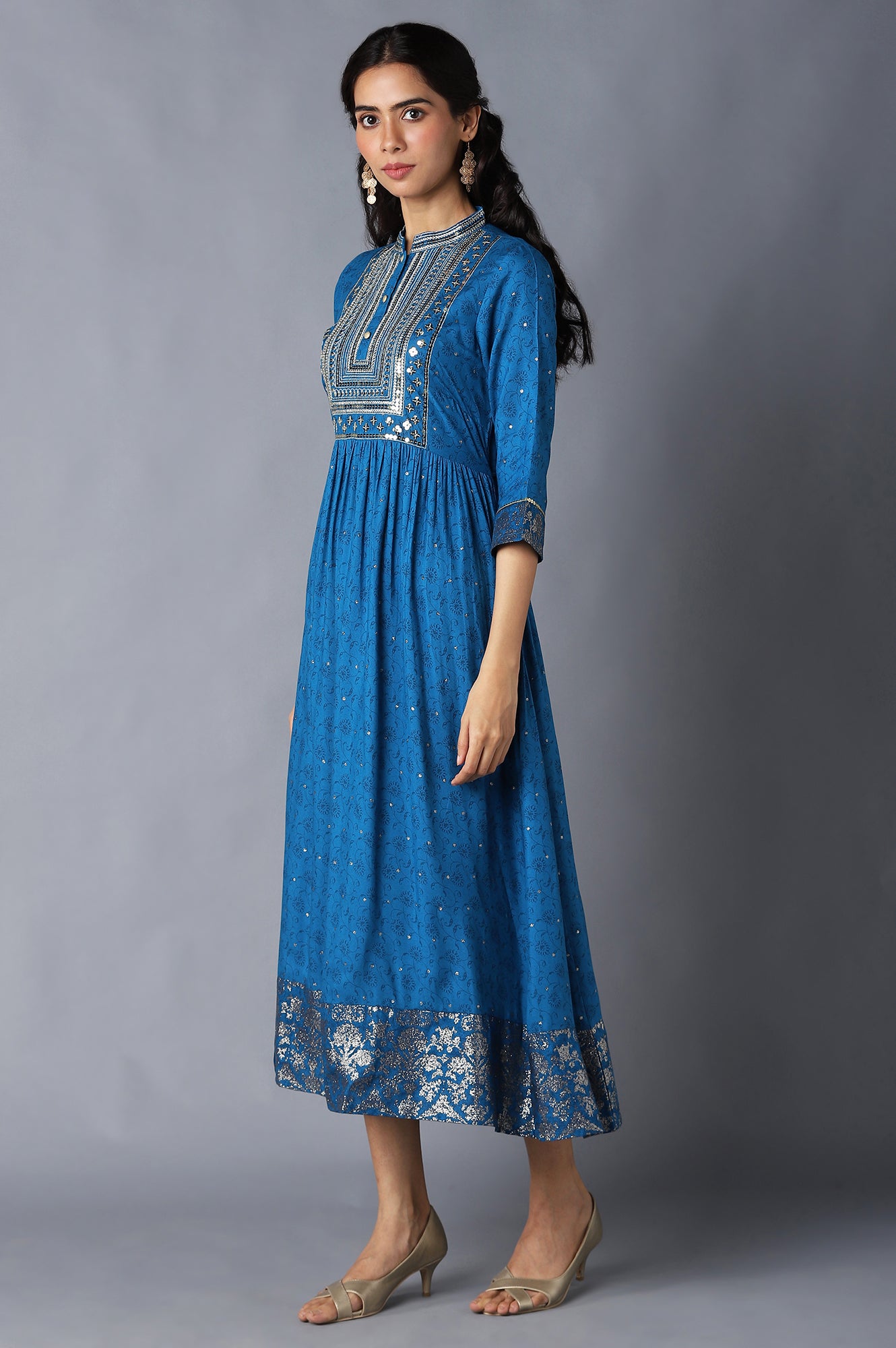 Blue Zari Embroidered Festive Dress