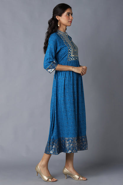 Blue Zari Embroidered Festive Dress