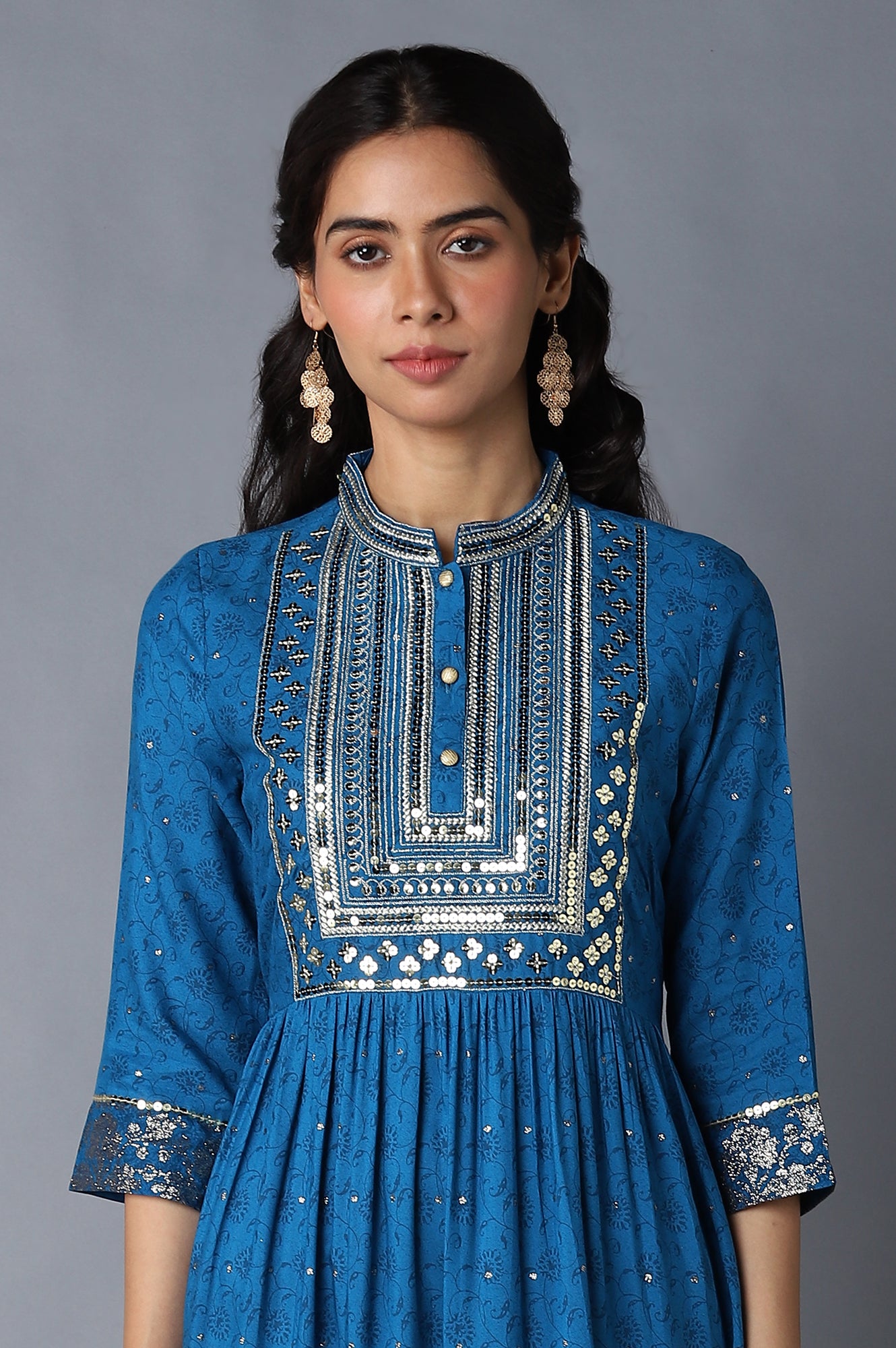 Blue Zari Embroidered Festive Dress