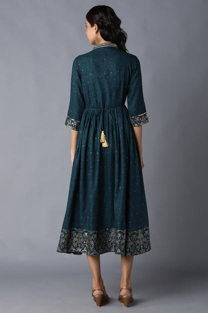 Dark Green Zari Embroidered Festive Dress