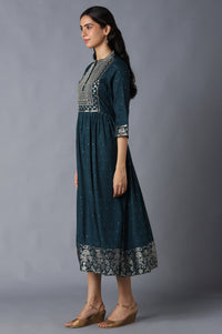 Dark Green Zari Embroidered Festive Dress