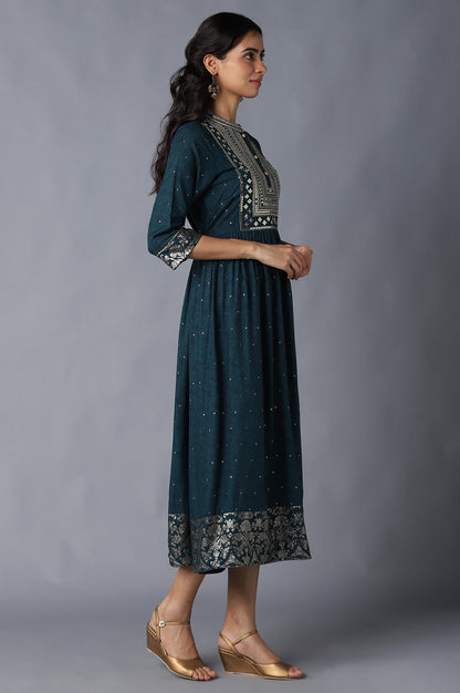 Dark Green Zari Embroidered Festive Dress