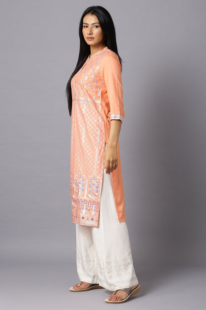 Peach Mughal Printed kurta