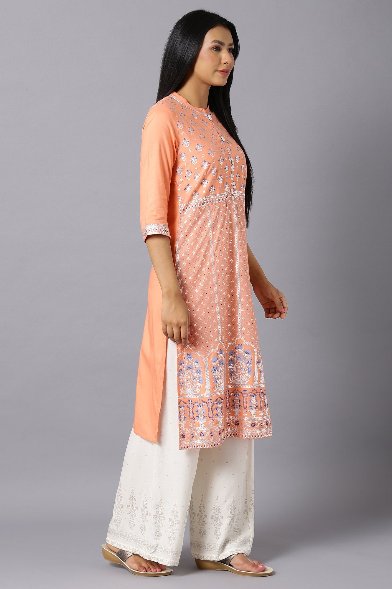 Peach Mughal Printed kurta