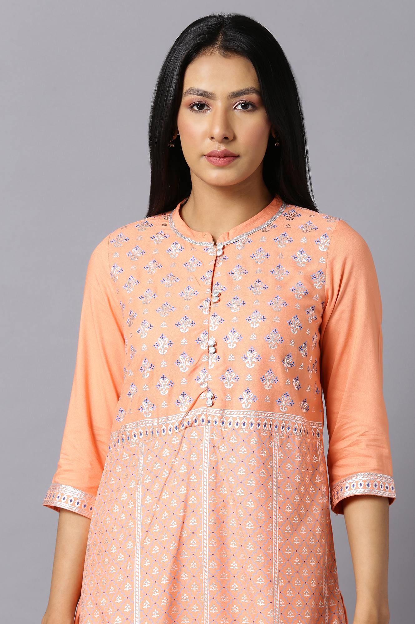 Peach Mughal Printed kurta