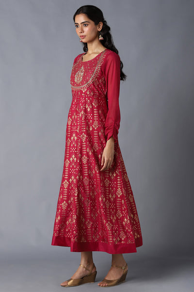 Pink Mughal Print Ethnic Dress