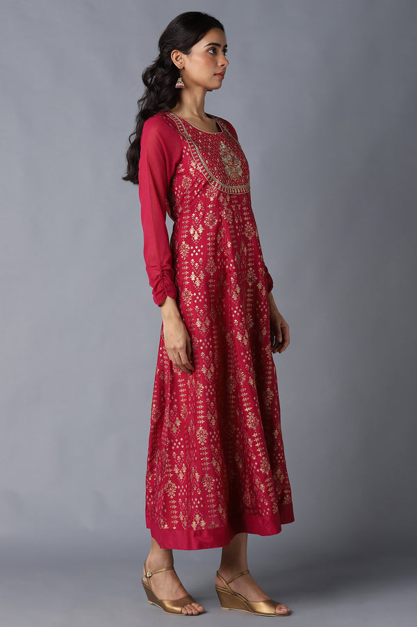 Pink Mughal Print Ethnic Dress
