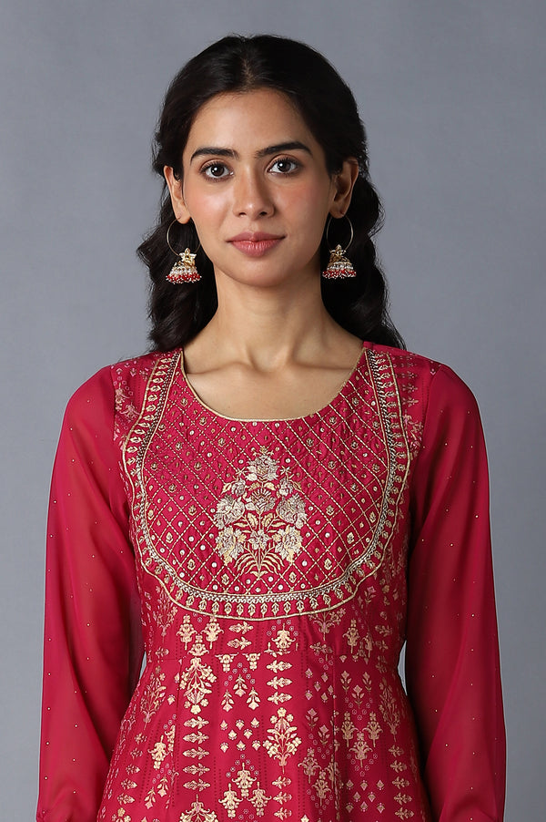Pink Mughal Print Ethnic Dress