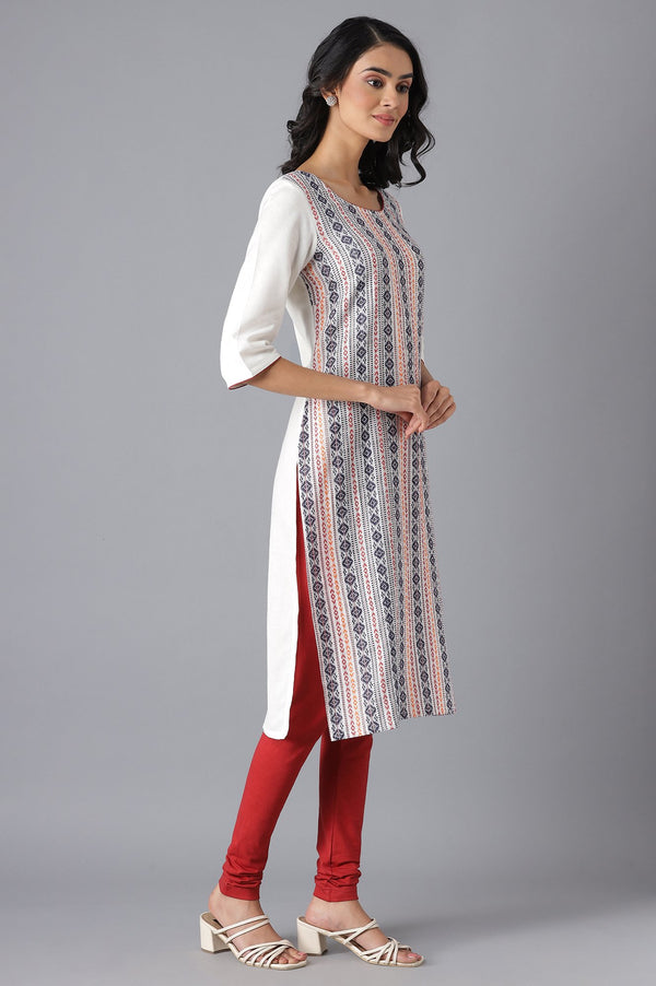 Aurelia White Geometric Printed Pure Cotton Straight Kurta