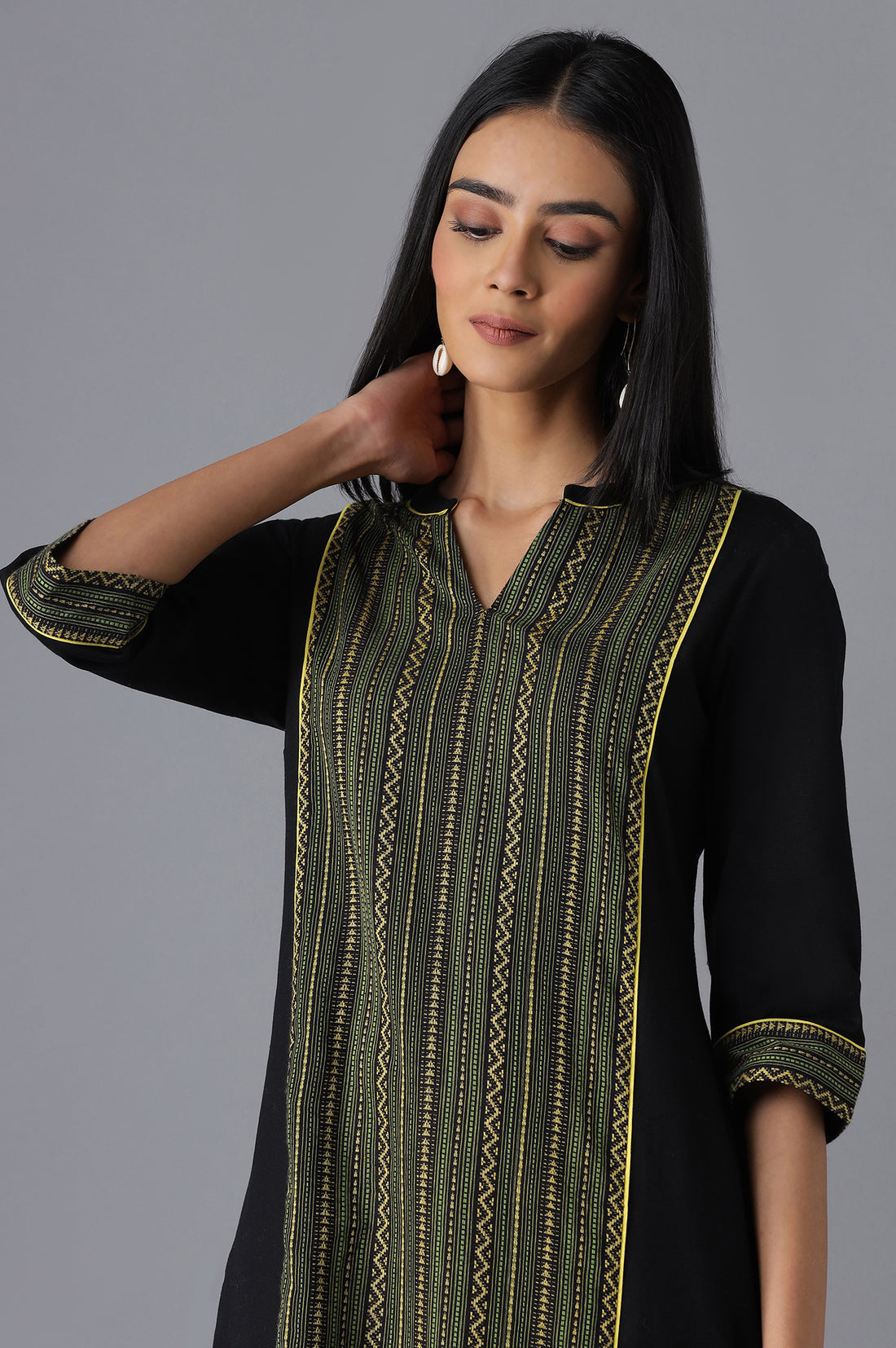 Black Geometric Printed Pure Cotton Straight Kurta and Palazzo Co-ord Set