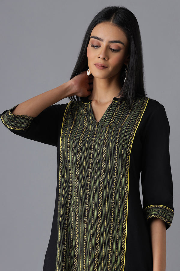 Black Geometric Printed Pure Cotton Straight Kurta and Palazzo Co-ord Set