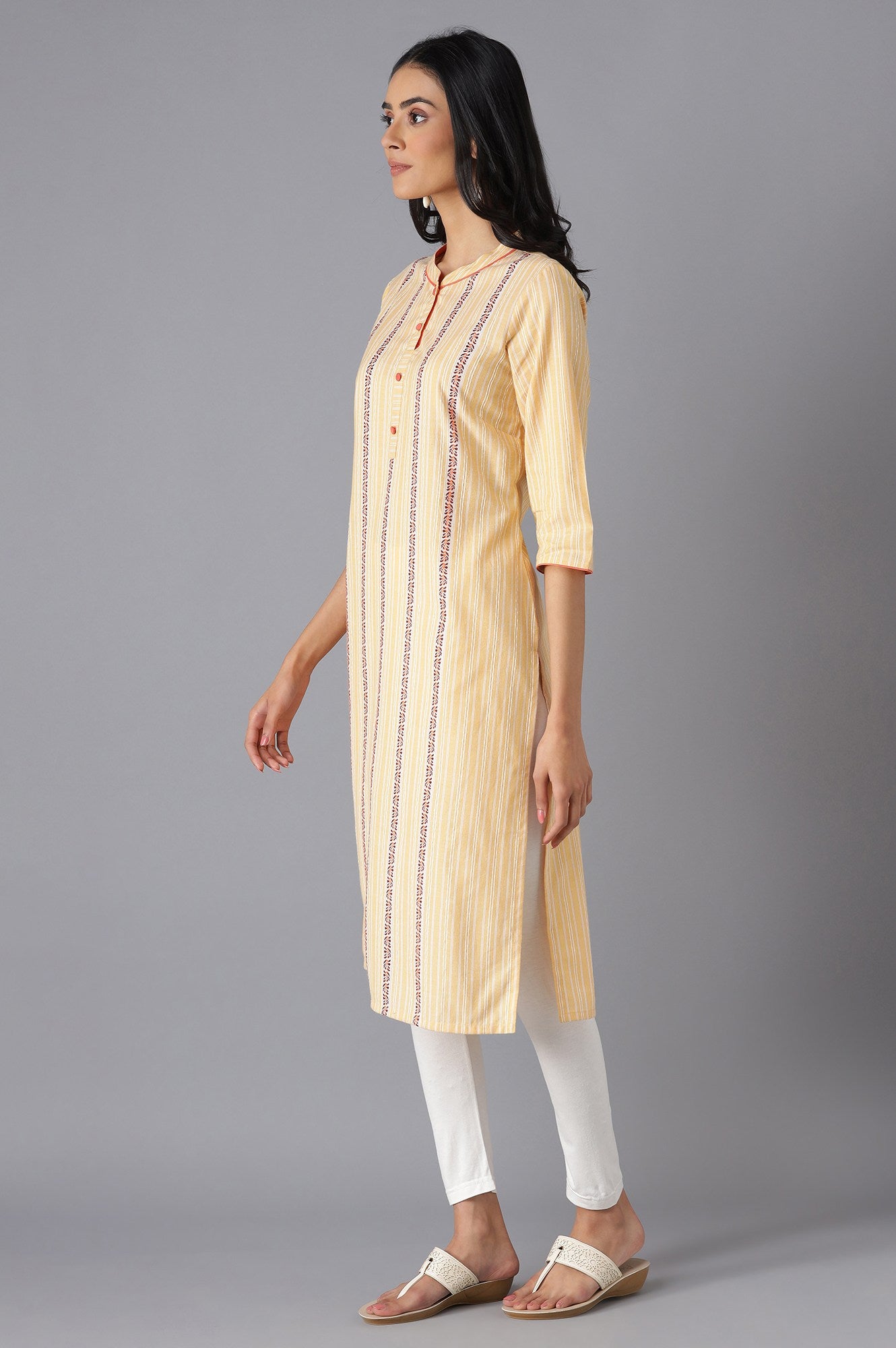 Orange Cotton Printed kurta