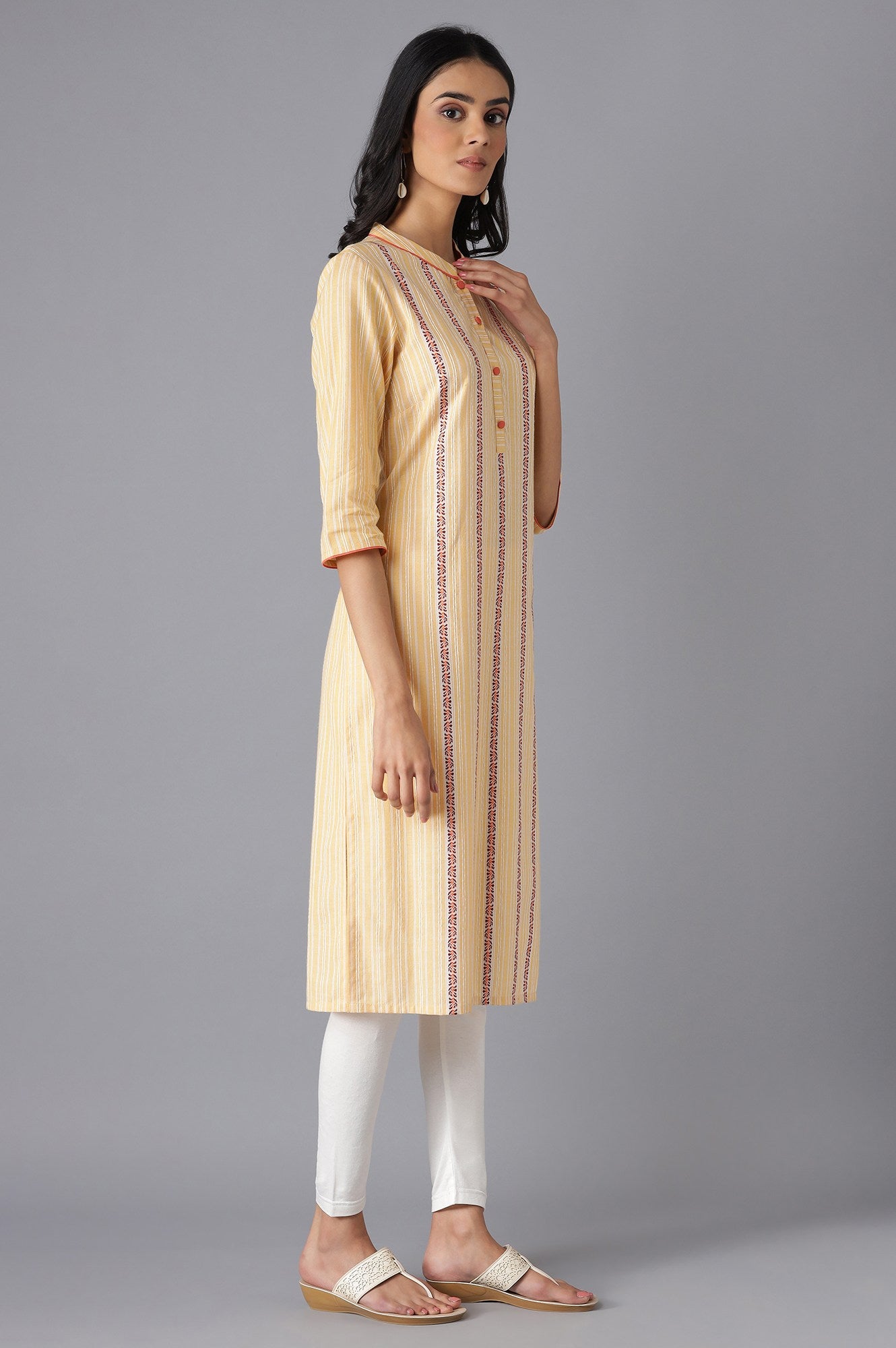 Orange Cotton Printed kurta