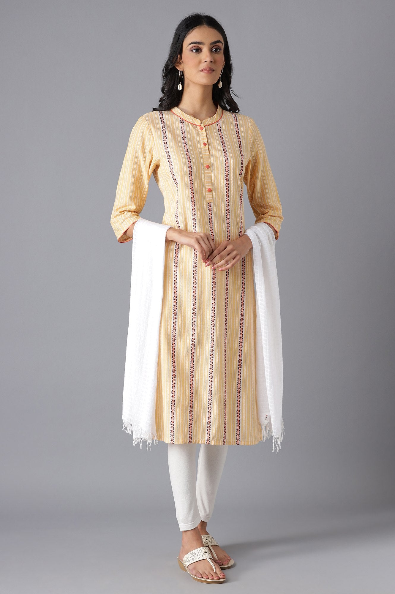 Orange Cotton Printed kurta