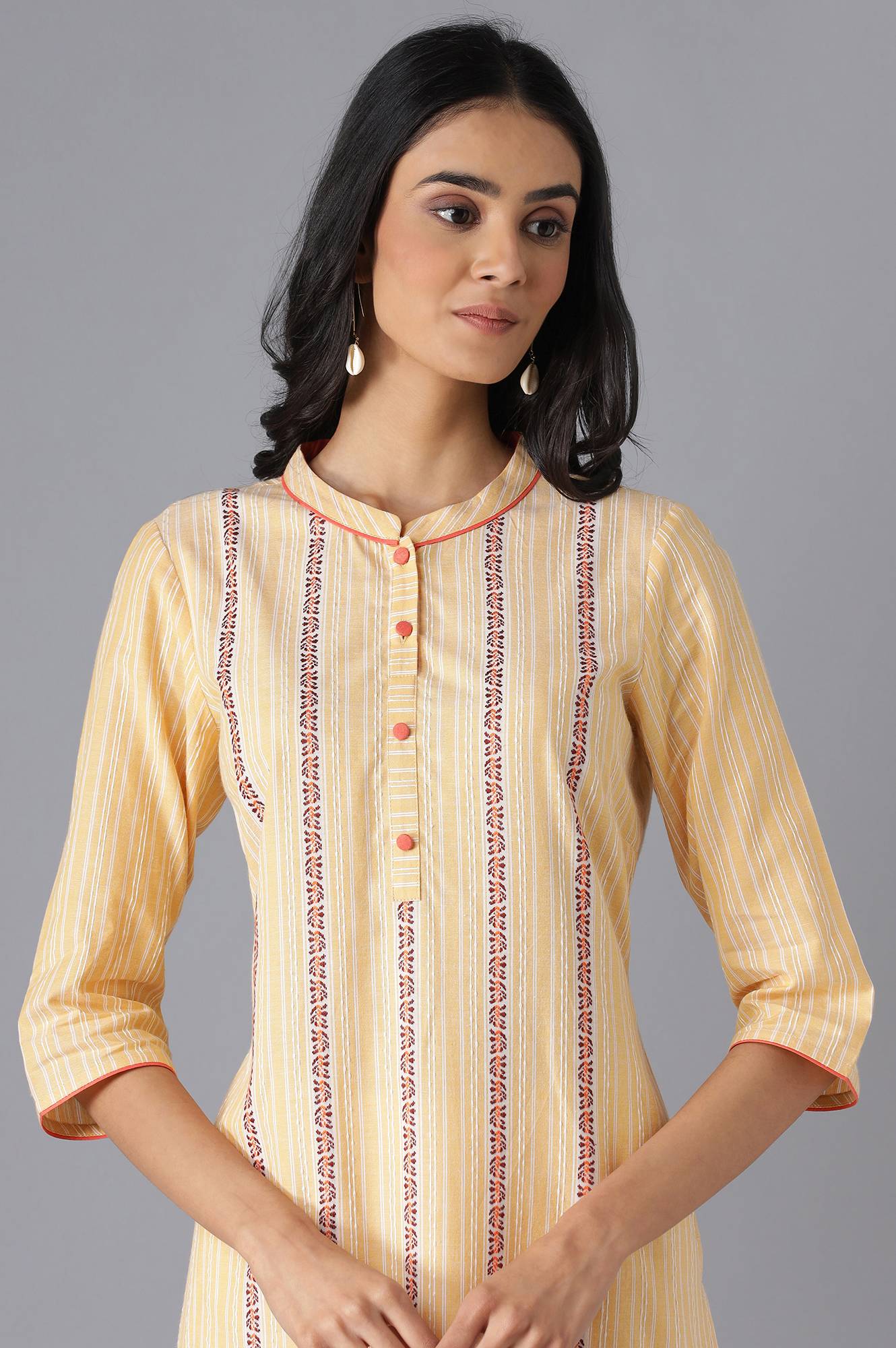 Orange Cotton Printed kurta