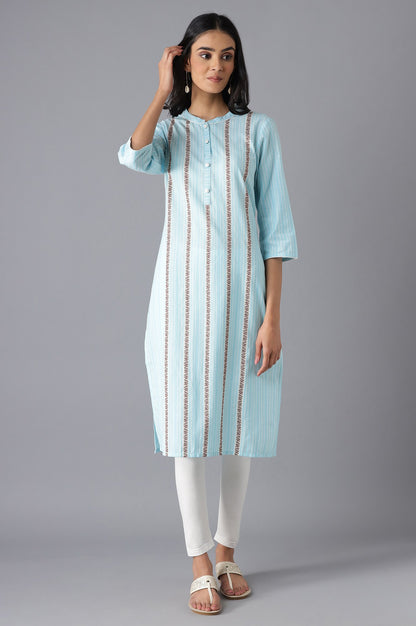 Blue Cotton Printed kurta