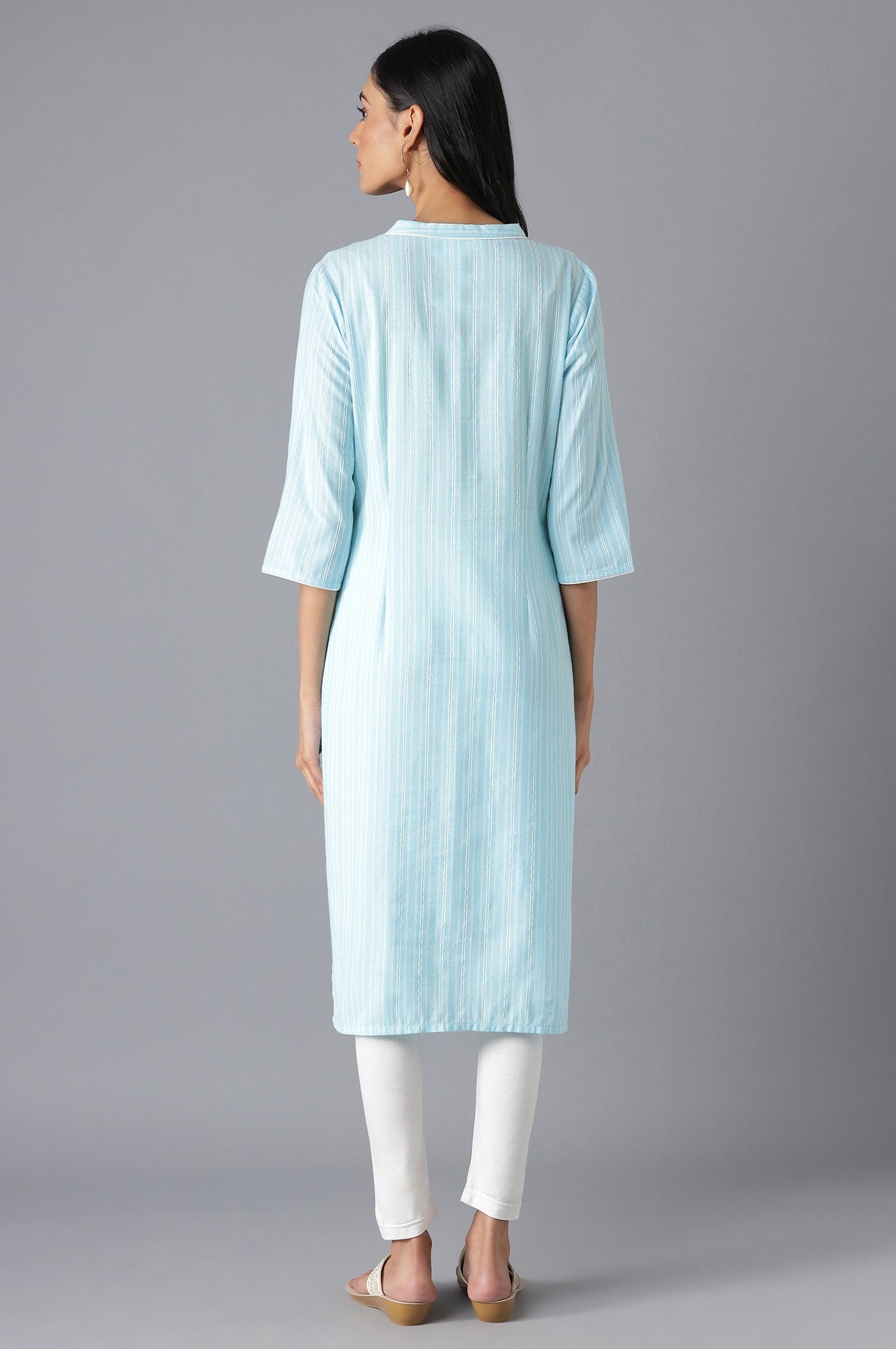 Blue Cotton Printed kurta