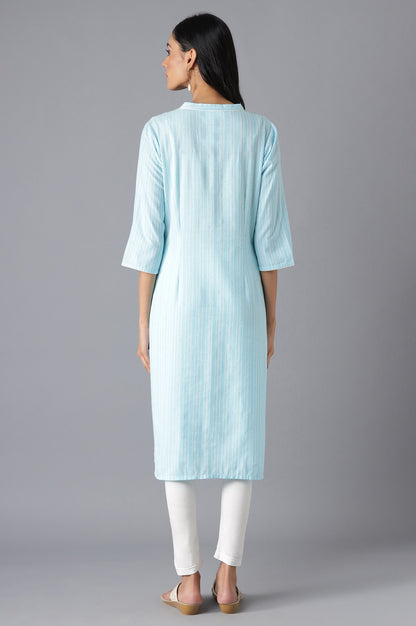 Blue Cotton Printed kurta