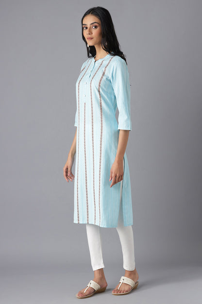 Blue Cotton Printed kurta