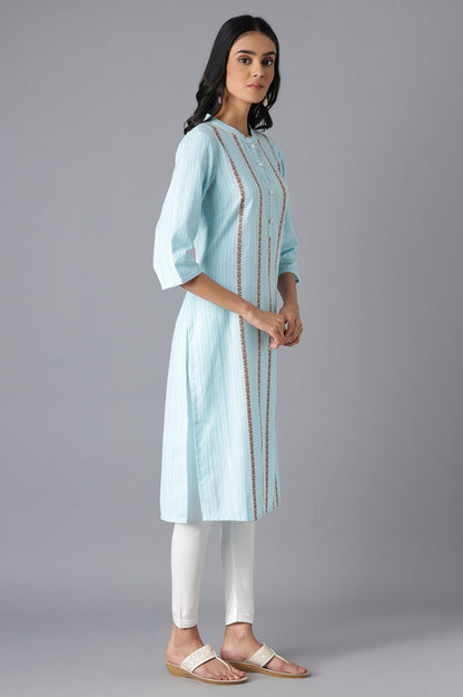 Blue Cotton Printed kurta