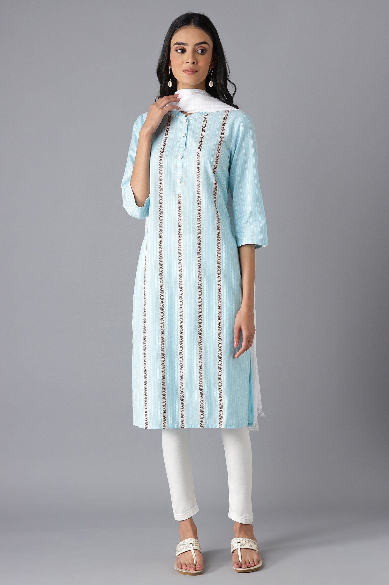 Blue Cotton Printed kurta