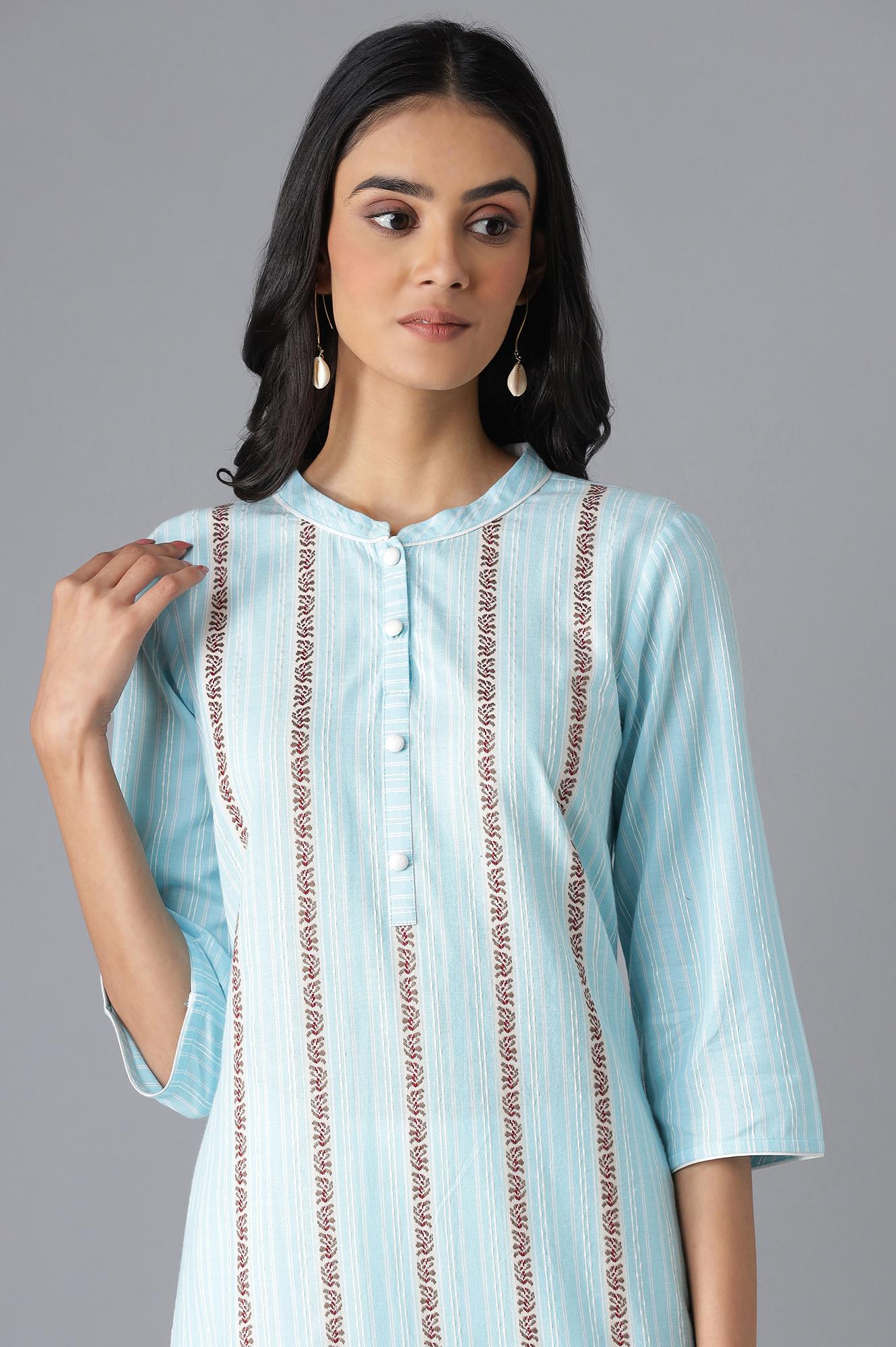 Blue Cotton Printed kurta