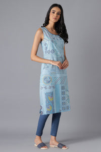 Blue Cotton Printed kurta