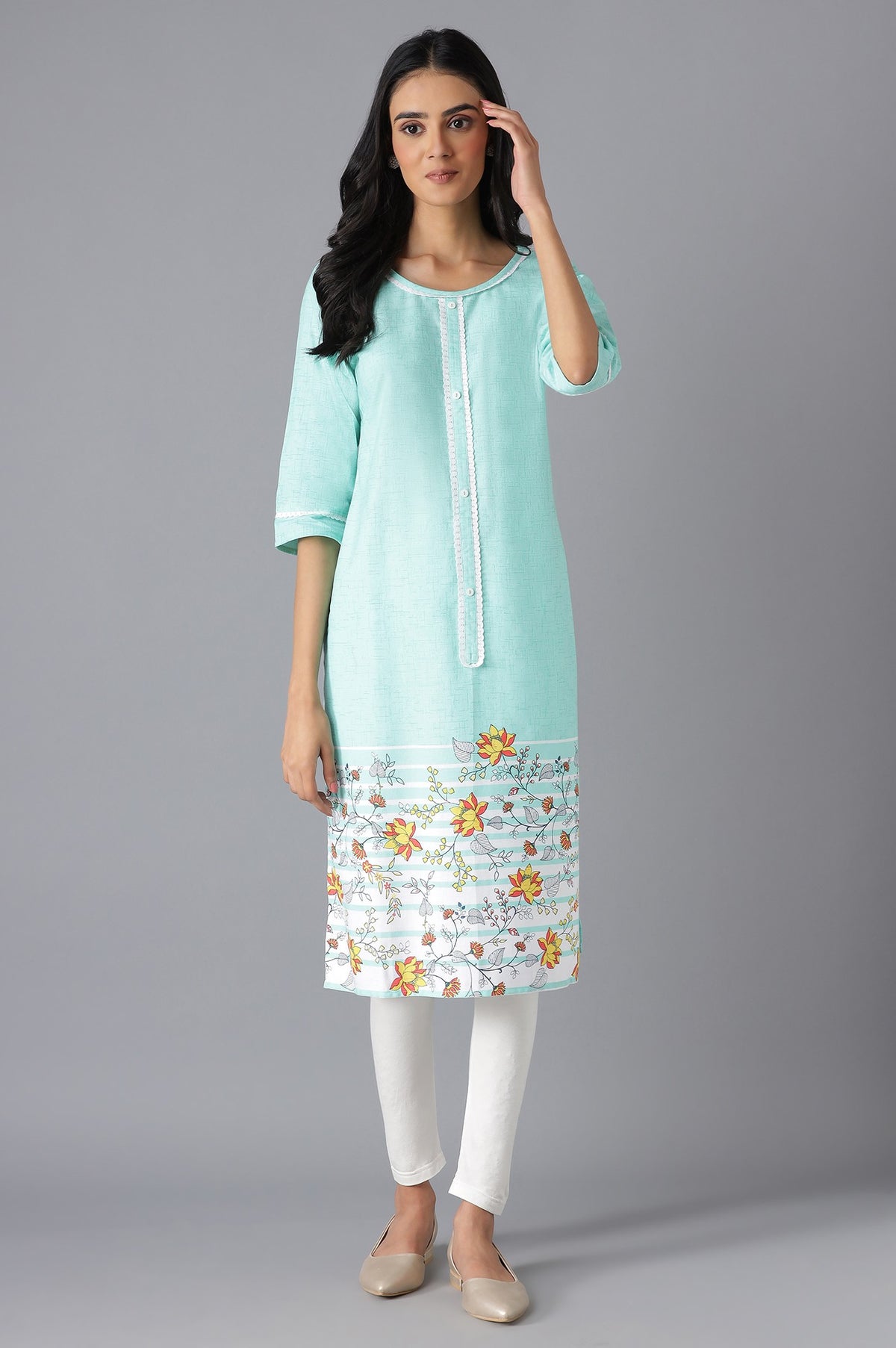 Green Printed kurta - XS