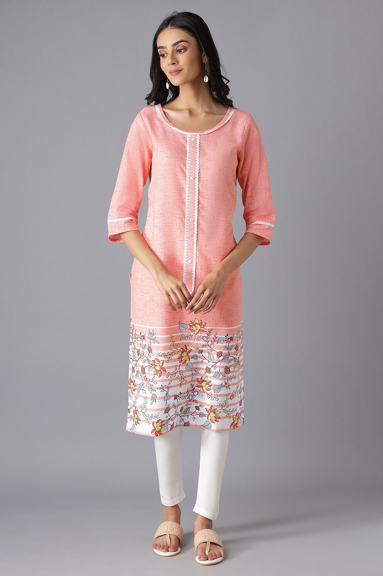 Peach Printed kurta